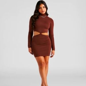 Windsor Brown Long Sleeve Cutout Dress